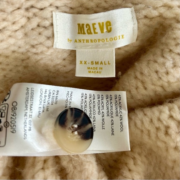 Anthropologie Maeve Coatigan Cream Chunky Knit Cardigan Jacket Wide Collar - Picture 13 of 14